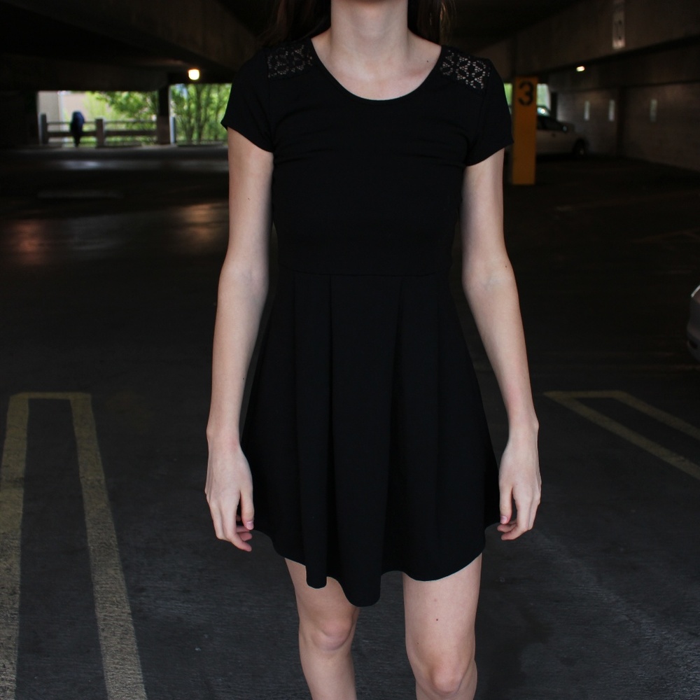 Black Dress with Lace-Top Sleeves